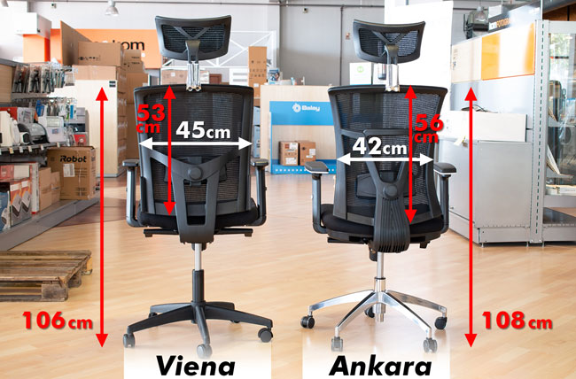 Diferencias en las medidas de las sillas Ankara y Viena de Euromof